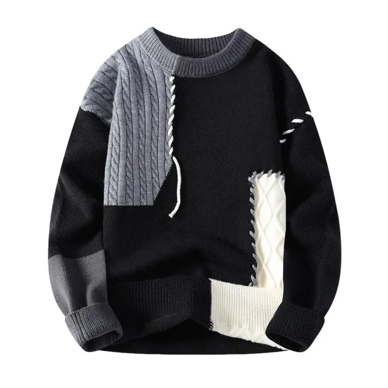 Men's Fashion Contrast Color Round Neck Loose Knitted Sweater 57106247M sold by Manly