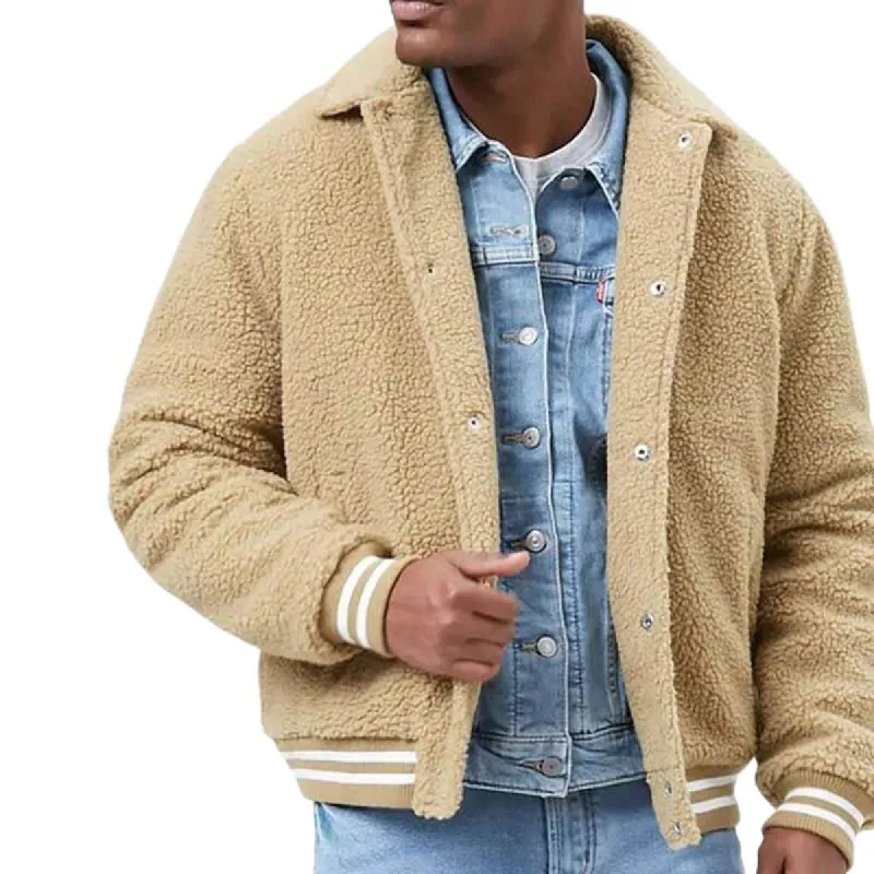 Men's Casual Lapel Lamb Wool Warm Thick Loose Jacket 57245193M sold by Manly