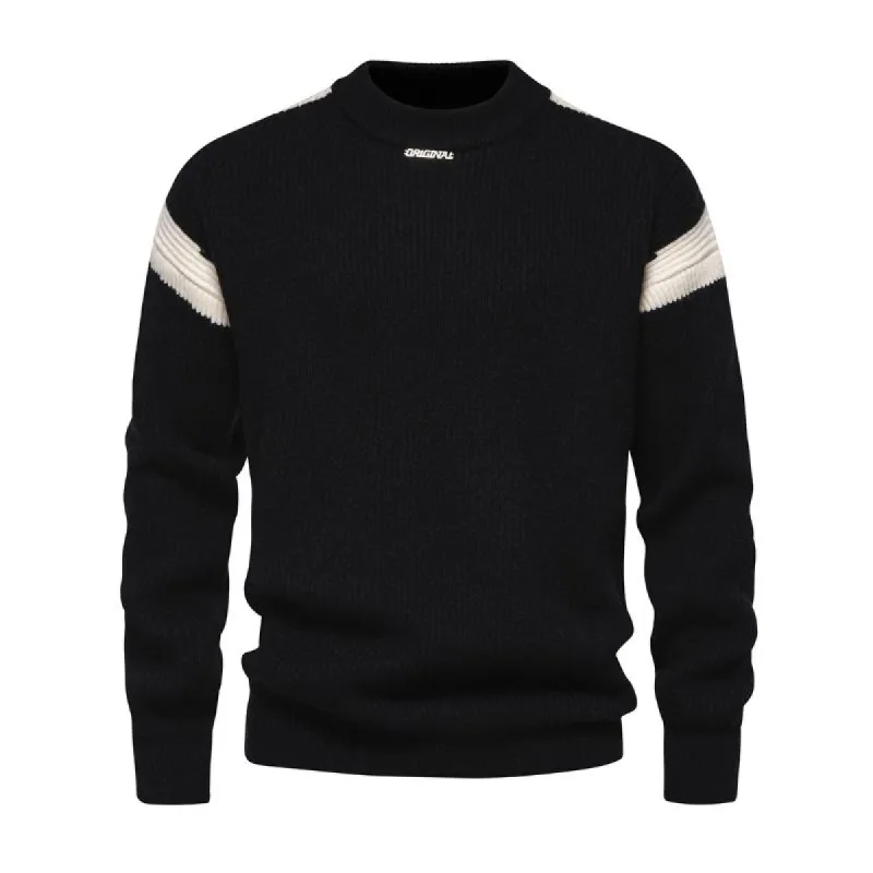 Men's Fashion Colorblock Round Neck Loose Knit Sweater 80970868M sold by Manly