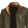 Men's Vintage Stand Collar Suede Leather Patchwork Loose Zip Jacket 66777786M sold by Manly