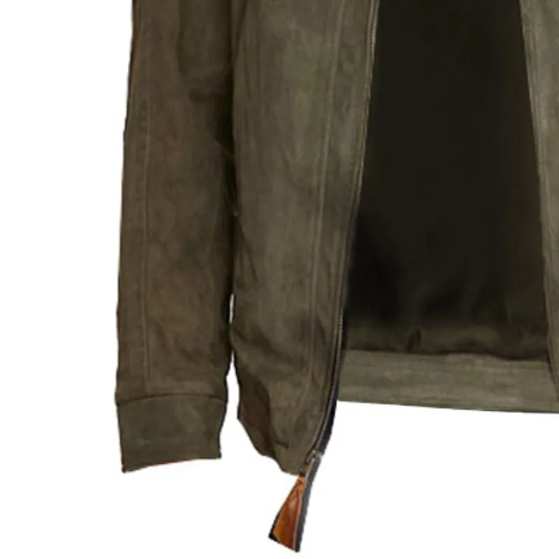 Men's Vintage Stand Collar Suede Leather Patchwork Loose Zip Jacket 66777786M sold by Manly product image thumbnail 3