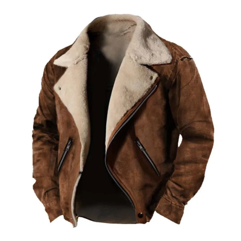 Men's Casual Notch Lapel Plush Thick Warm Zipper Bomber Jacket 20743084M sold by Manly