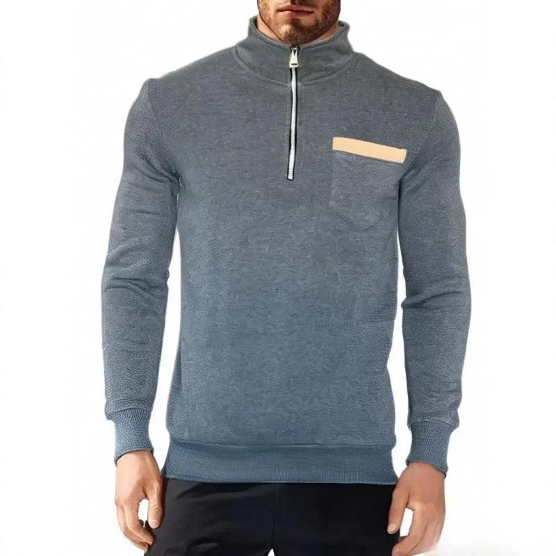 Men's Solid Color Zipper Stand Collar Chest Pocket Sweatshirt 37575205Y sold by Manly product image thumbnail 5