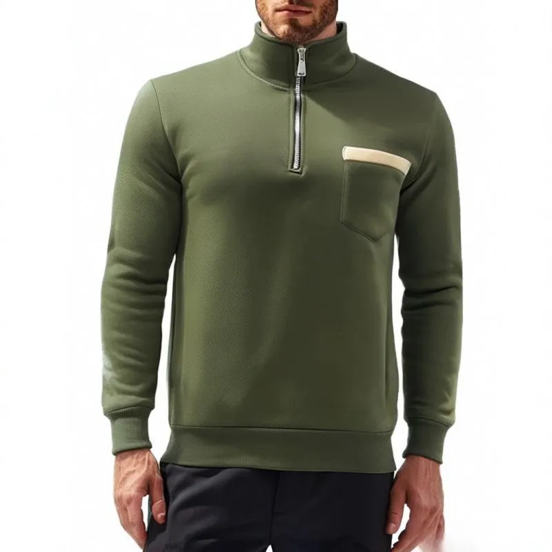 Men's Solid Color Zipper Stand Collar Chest Pocket Sweatshirt 37575205Y sold by Manly product image thumbnail 4