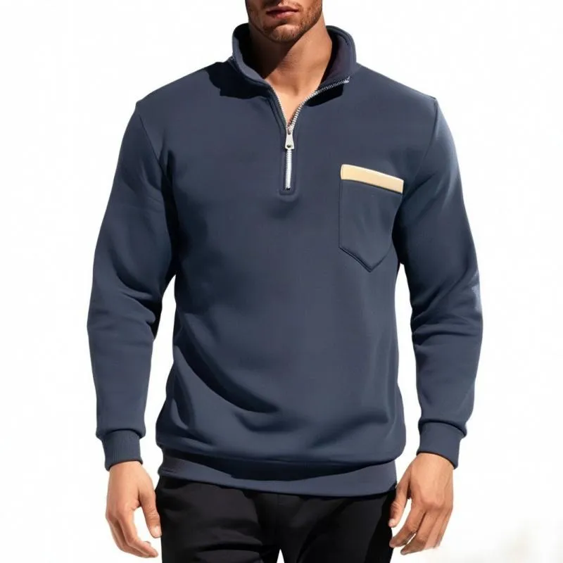 Men's Solid Color Zipper Stand Collar Chest Pocket Sweatshirt 37575205Y sold by Manly product image thumbnail 3