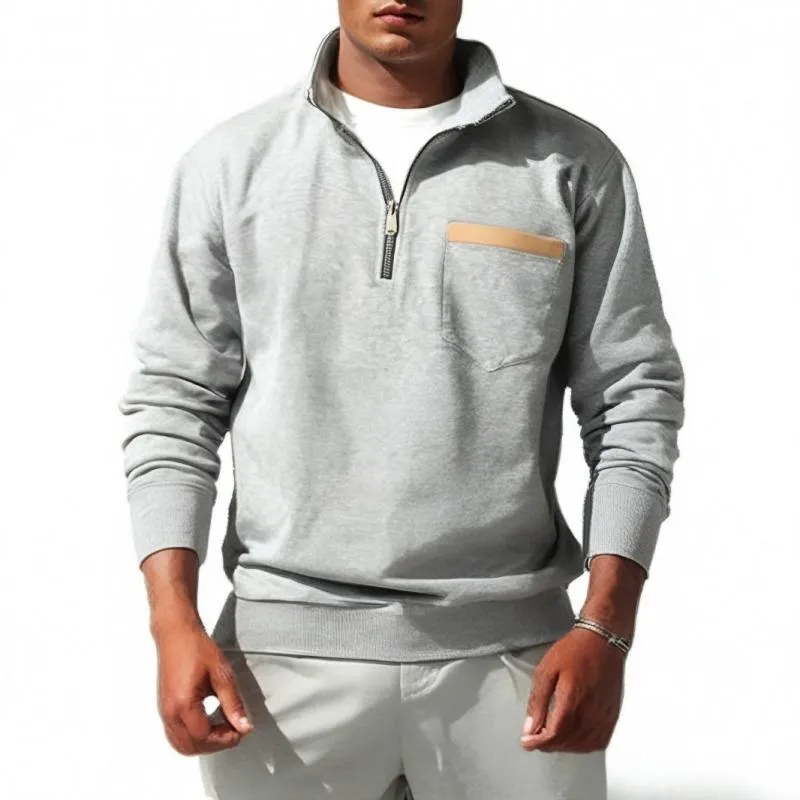 Men's Solid Color Zipper Stand Collar Chest Pocket Sweatshirt 37575205Y sold by Manly product image thumbnail 2