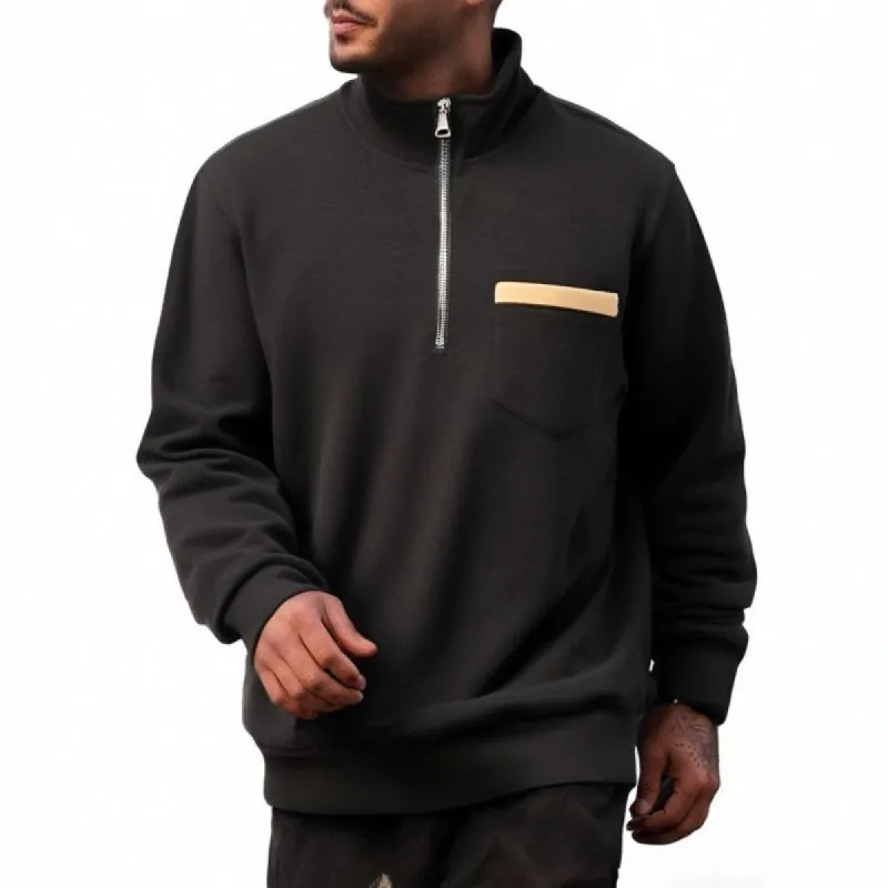 Men's Solid Color Zipper Stand Collar Chest Pocket Sweatshirt 37575205Y sold by Manly