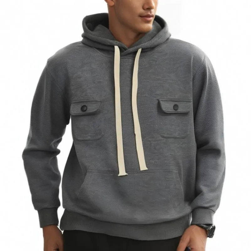 Men's Solid Color Double Chest Pocket Hoodie 58278811Y sold by Manly