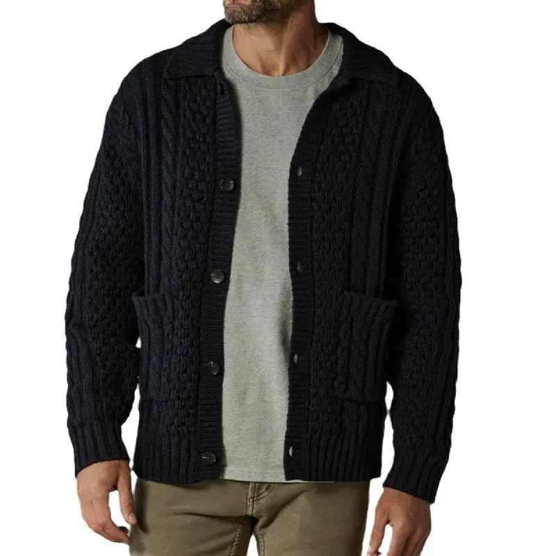 Men's Solid Color Cable Lapel Single Breasted Cardigan 65231096Y sold by Manly