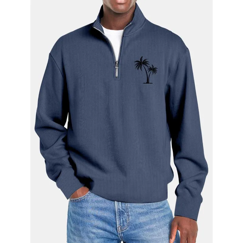 Men's Solid Color Printed Zipper Stand Collar Sweatshirt 48258077Y sold by Manly product image thumbnail 3