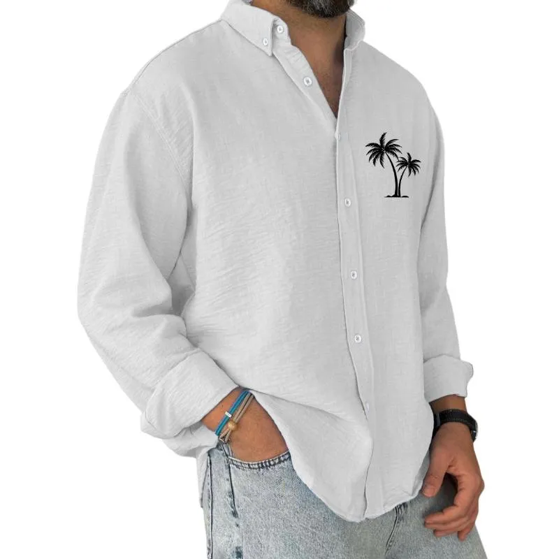 Men's Coconut Tree Printed Cotton and Linen Long Sleeve Shirt 71806796Y sold by Manly product image thumbnail 2