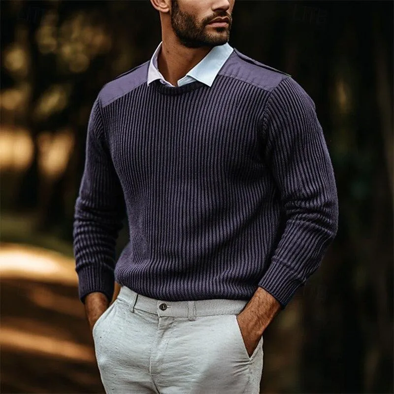 Men's Solid Colour Shoulder Panel Crew Neck Sweater 51545744Y sold by Manly product image thumbnail 4