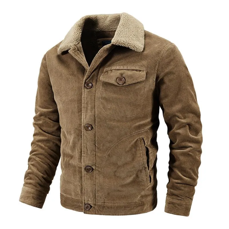 Men's Solid Color Lambswool Lining Corduroy Multi-Pocket Jacket 82278084Y sold by Manly