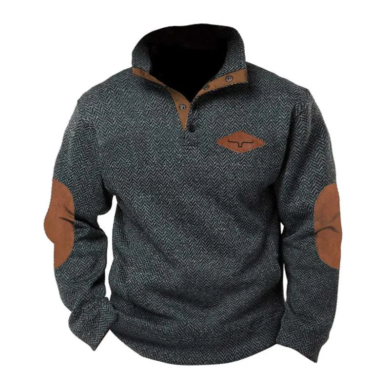 Men's Stylish Herringbone Patchwork Stand Collar Long Sleeve Sweatshirt 25877487Z sold by Manly