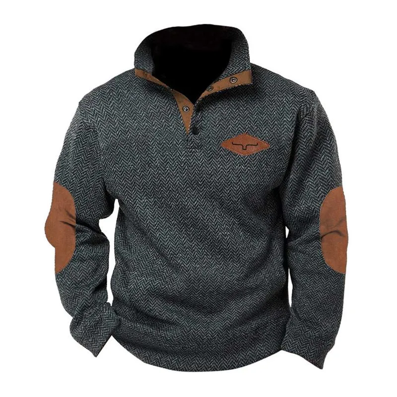 Men's Stylish Herringbone Patchwork Stand Collar Long Sleeve Sweatshirt 25877487Z sold by Manly