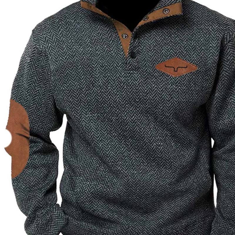 Men's Stylish Herringbone Patchwork Stand Collar Long Sleeve Sweatshirt 25877487Z sold by Manly product image thumbnail 3