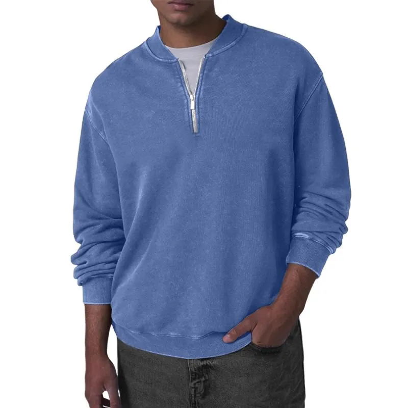 Men's Fashion Solid Loose Zipper Round Neck Long Sleeve Sweatshirt 11614421Z sold by Manly