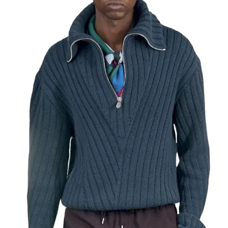 Men's Lapel Half Zip Solid Color Sweater 24992447U sold by Manly