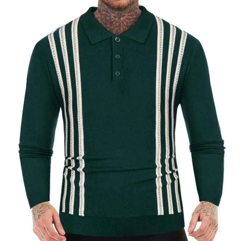 Men's Casual Thin Striped Knitted Long Sleeve Polo Shirt 04110554M sold by Manly