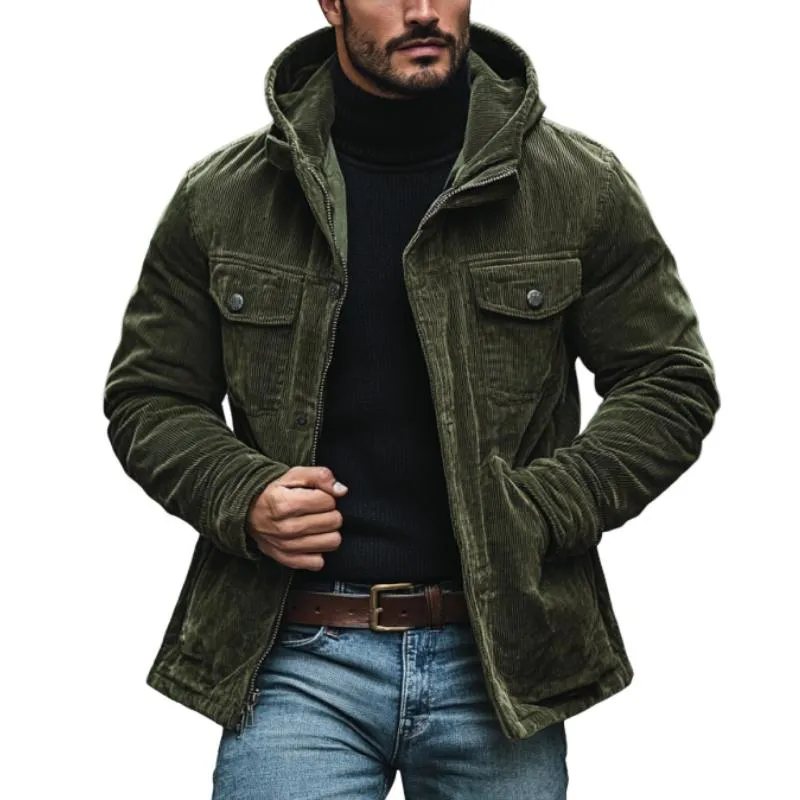 Men's Casual Outdoor Warm Corduroy Multi-Pocket Zipper Hooded Coat 83371663M sold by Manly