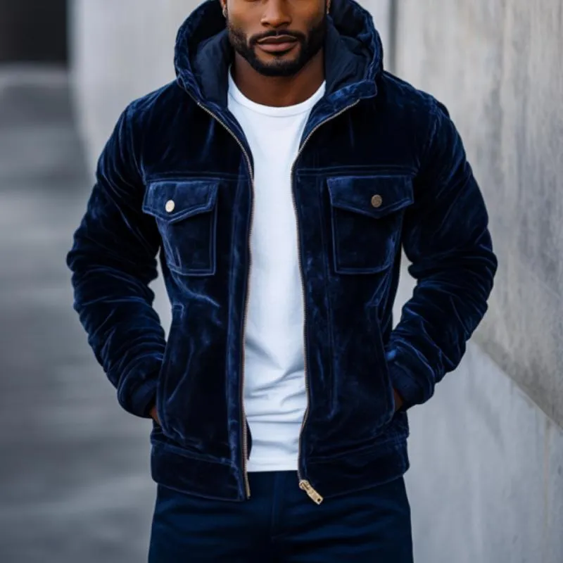 Men's Vintage Velvet Multi-Pocket Zipper Slim Fit Hooded Jacket 43517037M sold by Manly product image thumbnail 2