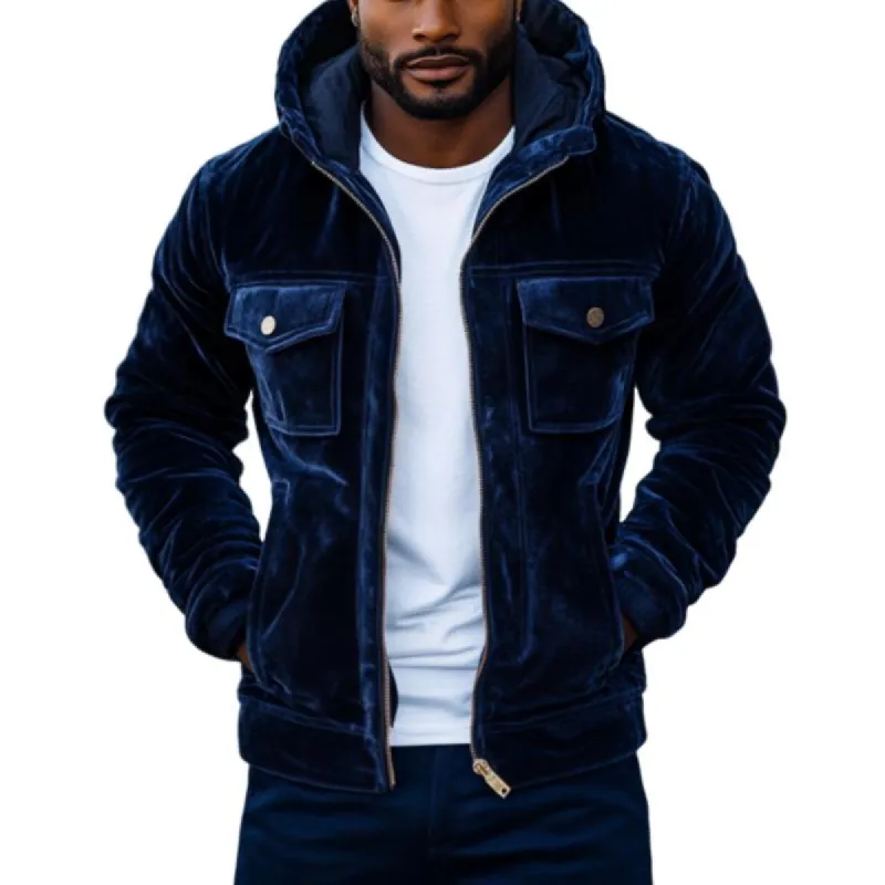 Men's Vintage Velvet Multi-Pocket Zipper Slim Fit Hooded Jacket 43517037M sold by Manly