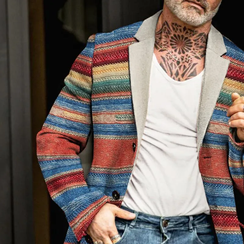 Men's Retro Casual Striped Printed Mid-Length Coat 20316317TO sold by Manly product image thumbnail 3