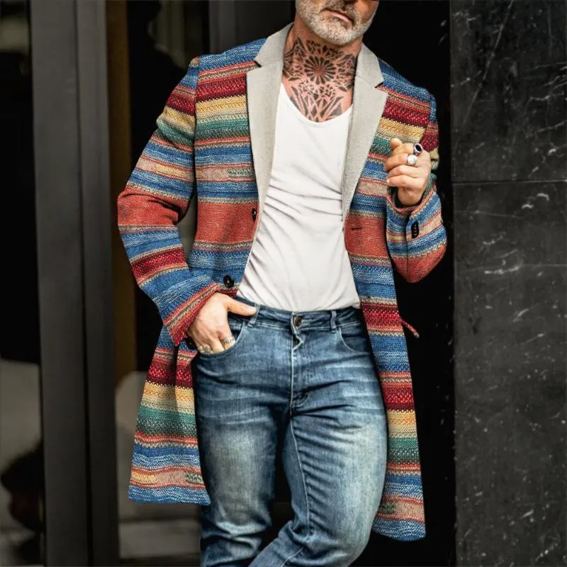 Men's Retro Casual Striped Printed Mid-Length Coat 20316317TO sold by Manly product image thumbnail 2