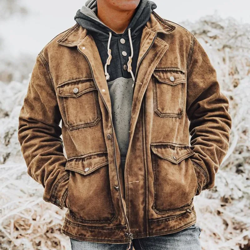 Men's Retro Casual Washed Multi-Pocket Lapel Daddy Jacket 35419900TO sold by Manly product image thumbnail 2