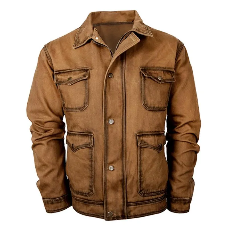 Men's Retro Casual Washed Multi-Pocket Lapel Daddy Jacket 35419900TO sold by Manly product image thumbnail 4