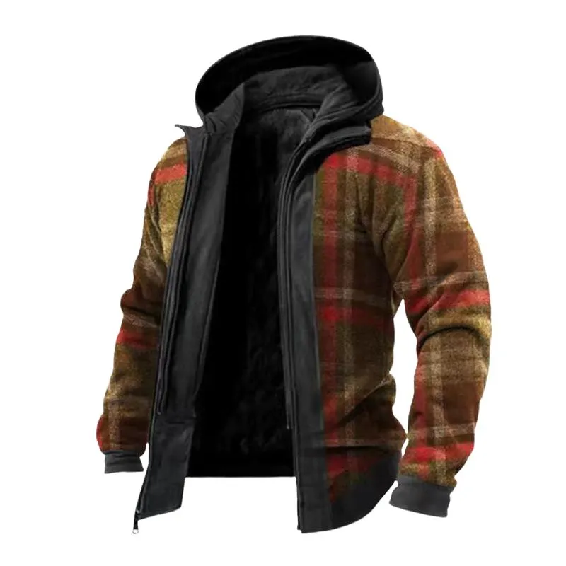 Men's Retro Casual Plaid Hooded Fake Two-Piece Jacket 04368278TO sold by Manly