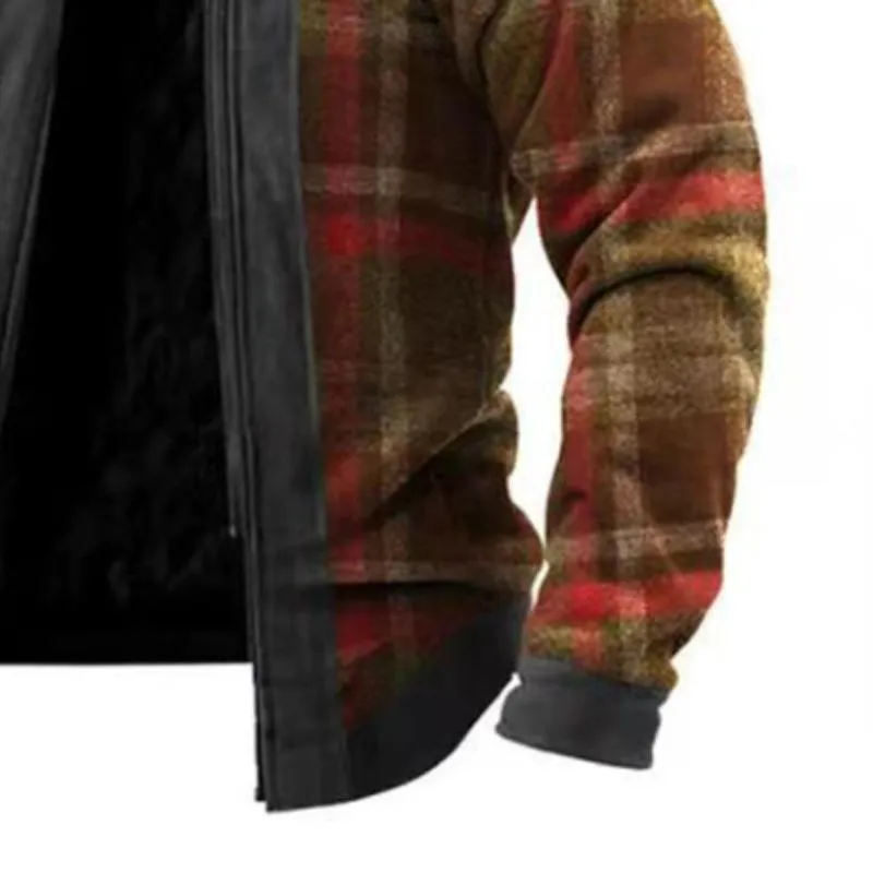 Men's Retro Casual Plaid Hooded Fake Two-Piece Jacket 04368278TO sold by Manly product image thumbnail 3
