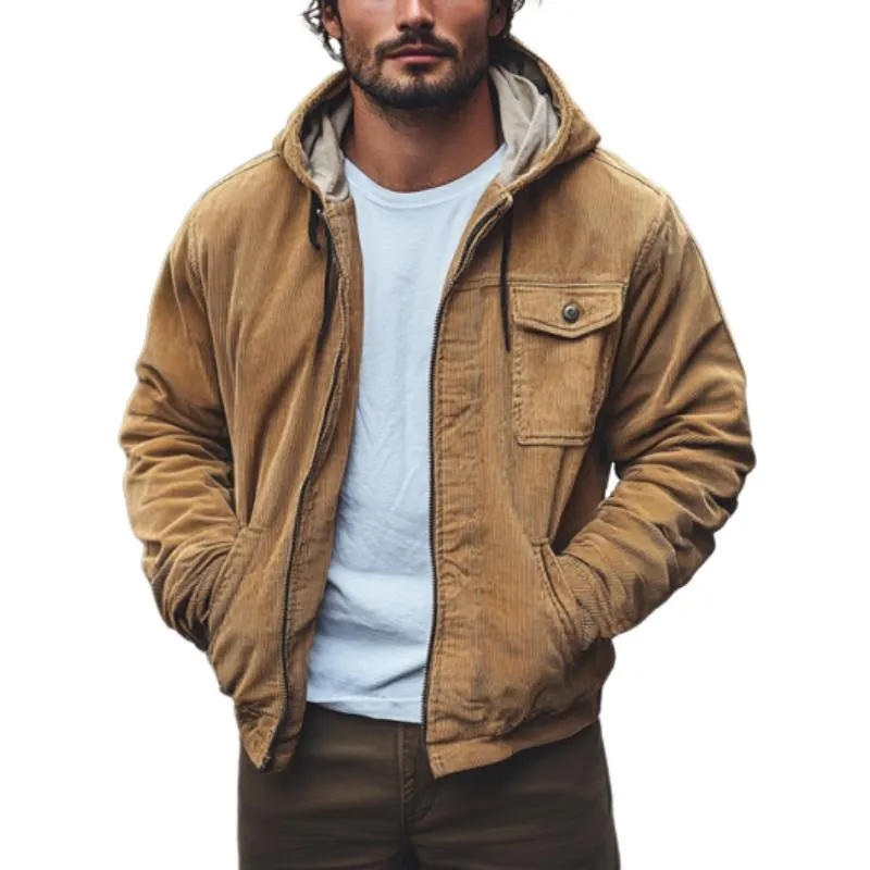Men's Casual Corduroy Zip-Up Loose Hooded Bomber Jacket 14414701M sold by Manly