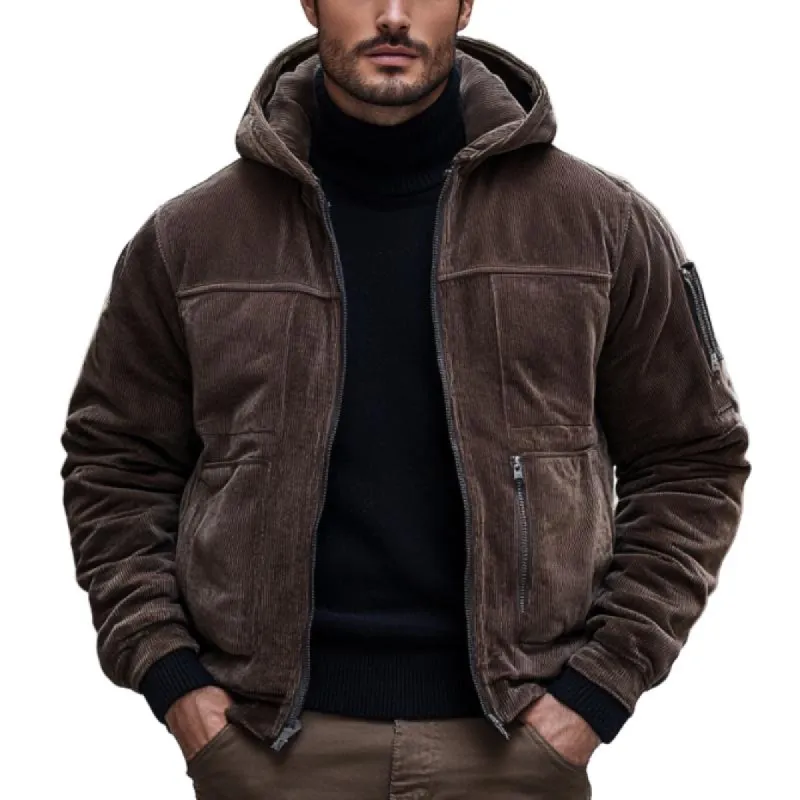Men's Casual Corduroy Zip-Up Loose Hooded Jacket 83023962M sold by Manly