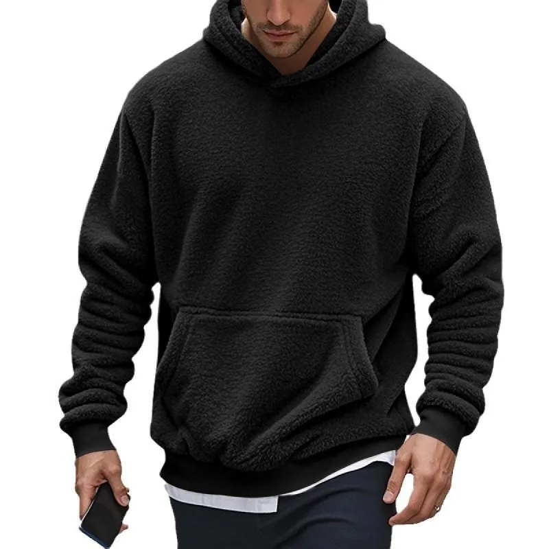 Men's Solid Loose Fleece Long Sleeve Hoodie 19479447Z sold by Manly
