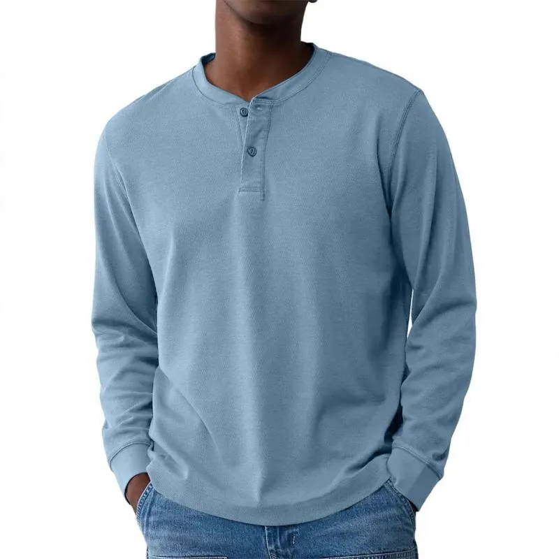 Men's Solid Color Henley Collar Long Sleeve Casual T-shirt 80852969Z sold by Manly