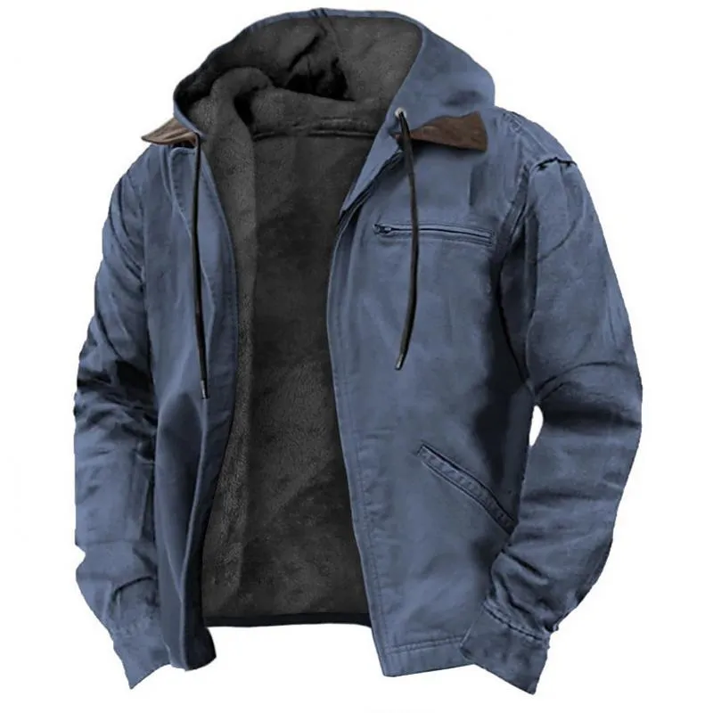 Men's Outdoor Fleece Inside Solid Color Hooded Multi-pocket Zipper Jacket 64952037Z sold by Manly product image thumbnail 4