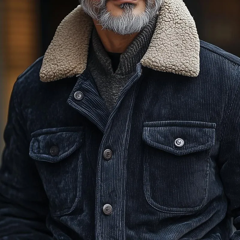 Men's Fleece Lapel Corduroy Multi-pocket Single Breasted Cargo Jacket 48738178Z sold by Manly product image thumbnail 3