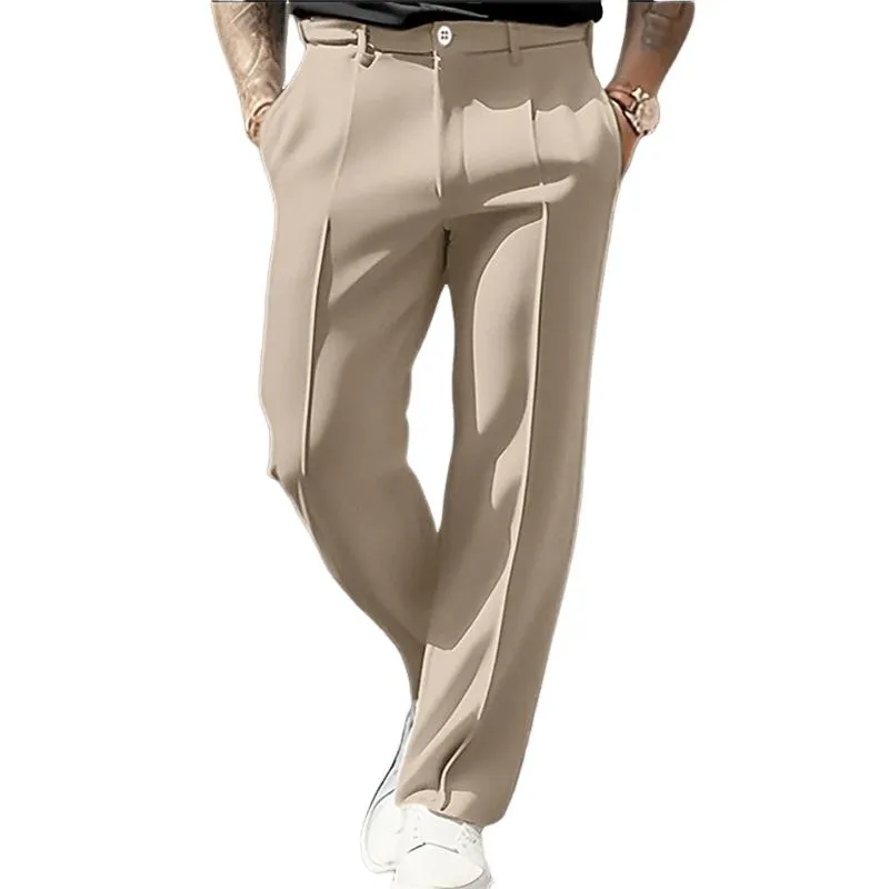 Men's Casual Solid Color Straight Breathable Suit Pants 66260244M sold by Manly