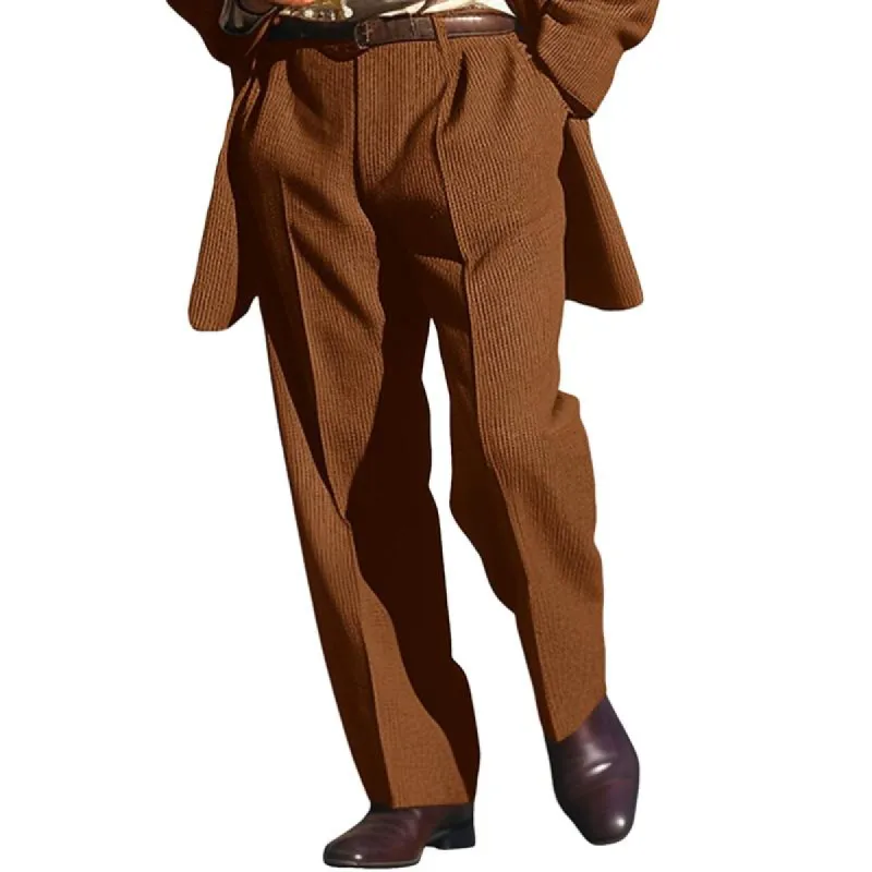 Men's Casual Solid Color Waffle Loose Straight Suit Pants 26975452M sold by Manly