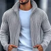 Men's Fashion Stand Collar Solid Striped Long Sleeve Knit Cardigan 40403507Z sold by Manly