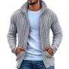 Men's Fashion Stand Collar Solid Striped Long Sleeve Knit Cardigan 40403507Z sold by Manly