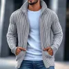 Men's Fashion Stand Collar Solid Striped Long Sleeve Knit Cardigan 40403507Z sold by Manly
