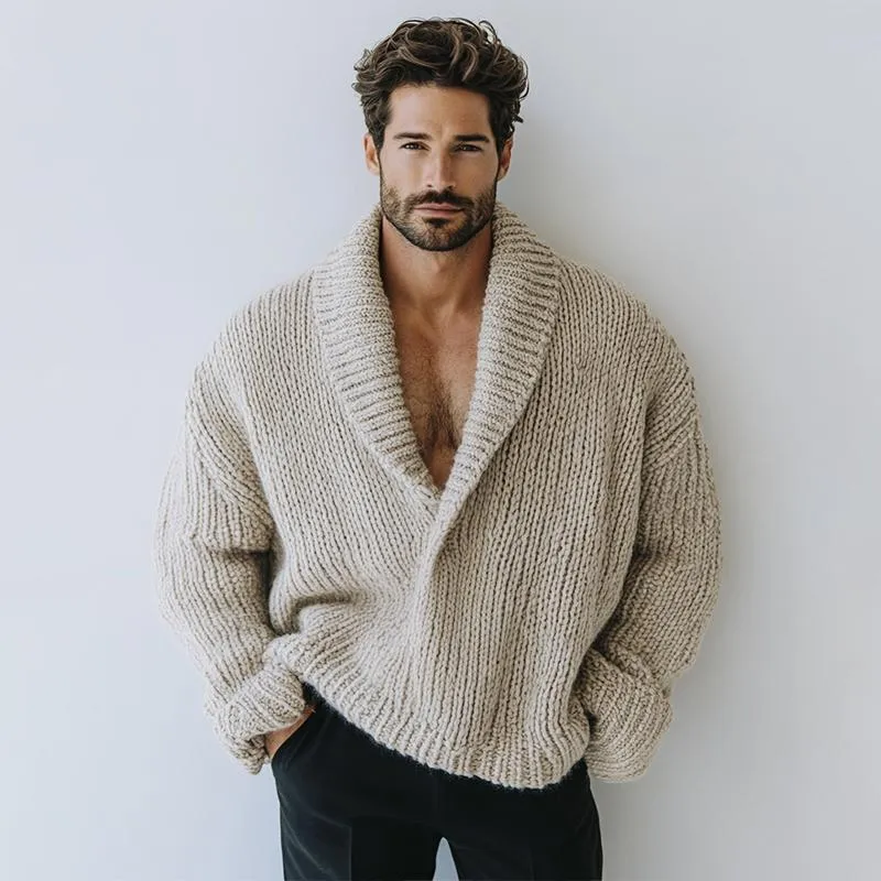 Men's Fashion Oversize Style Solid Color Lapel Long Sleeve Casual Knit Sweater 16200506Z sold by Manly product image thumbnail 3