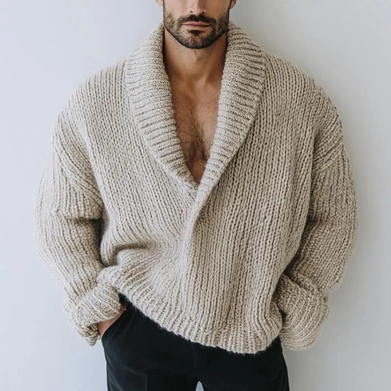 Men's Fashion Oversize Style Solid Color Lapel Long Sleeve Casual Knit Sweater 16200506Z sold by Manly product image thumbnail 2