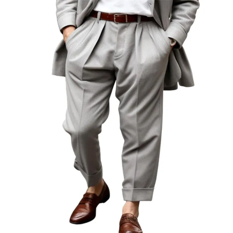 Men's Solid Color Double Pleat Loose Straight Suit Pants 34560269X sold by Manly