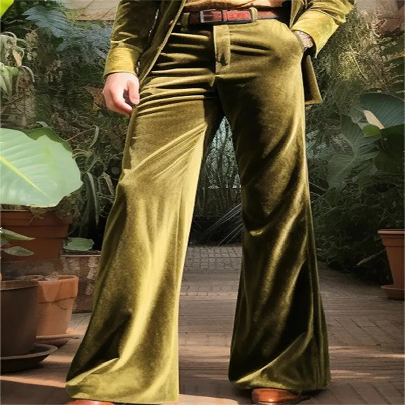 Men's Solid Color Vintage Velvet Loose Flared Suit Pants 66423582X sold by Manly product image thumbnail 3