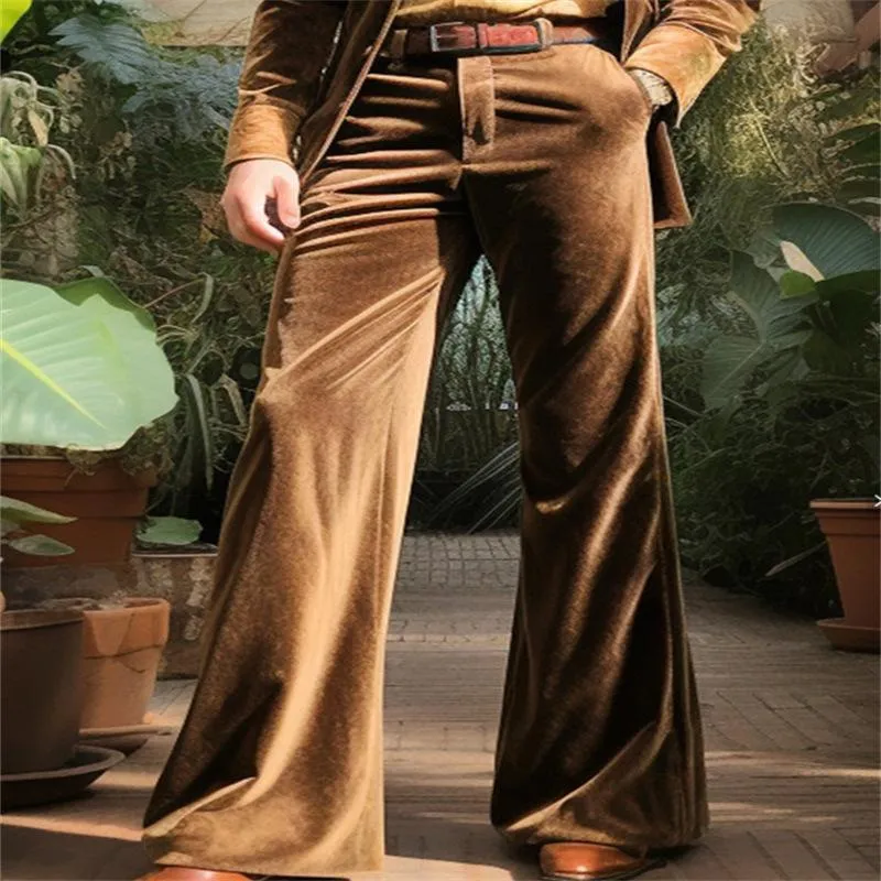 Men's Solid Color Vintage Velvet Loose Flared Suit Pants 66423582X sold by Manly product image thumbnail 4