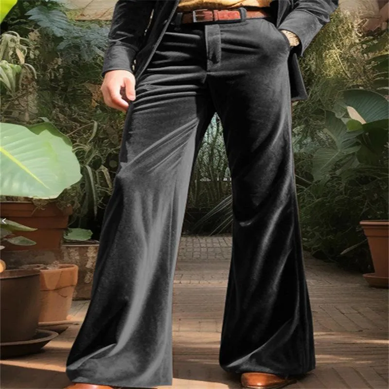 Men's Solid Color Vintage Velvet Loose Flared Suit Pants 66423582X sold by Manly product image thumbnail 2