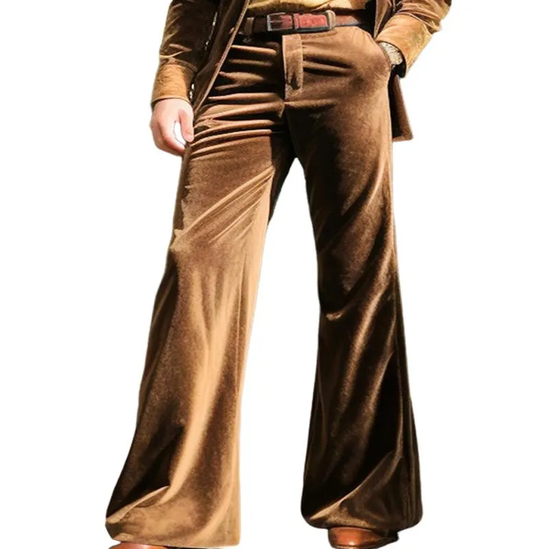 Men's Solid Color Vintage Velvet Loose Flared Suit Pants 66423582X sold by Manly